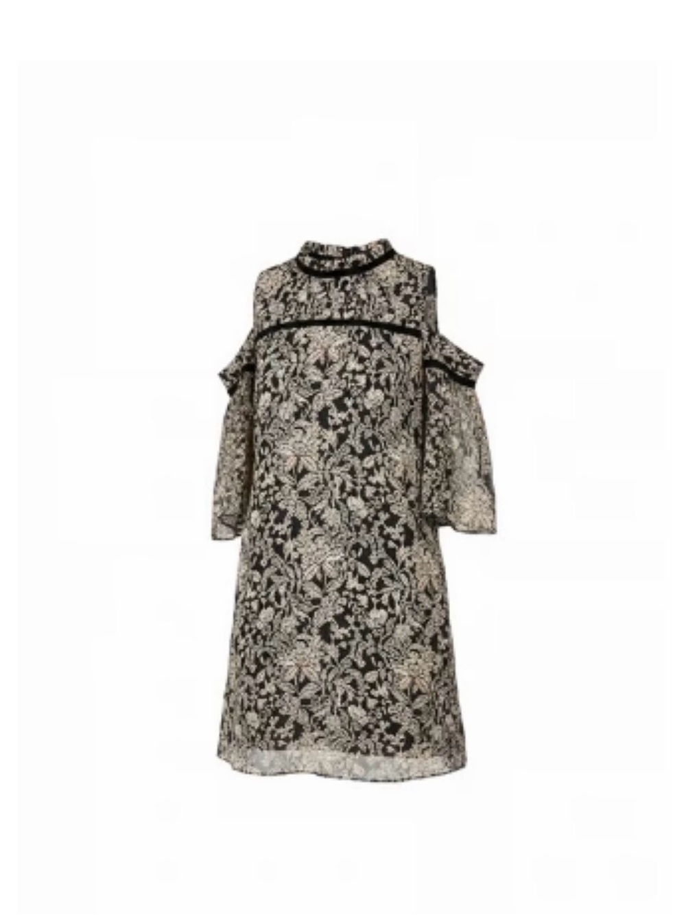 Floral Velvet Accent Dress Cold Shoulder